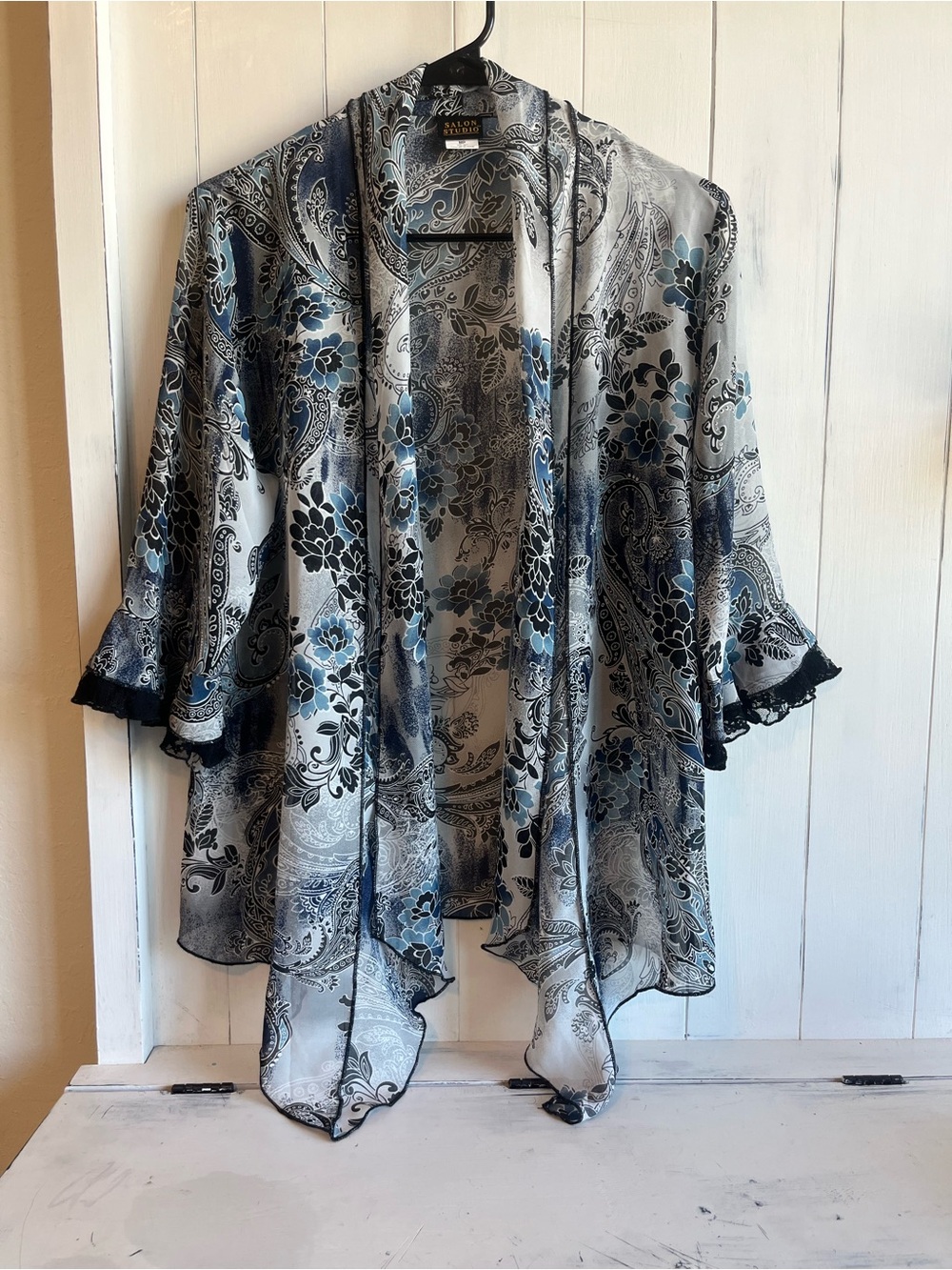 Sheer Paisley Kimono Jacket in Blue and Black - SALONI